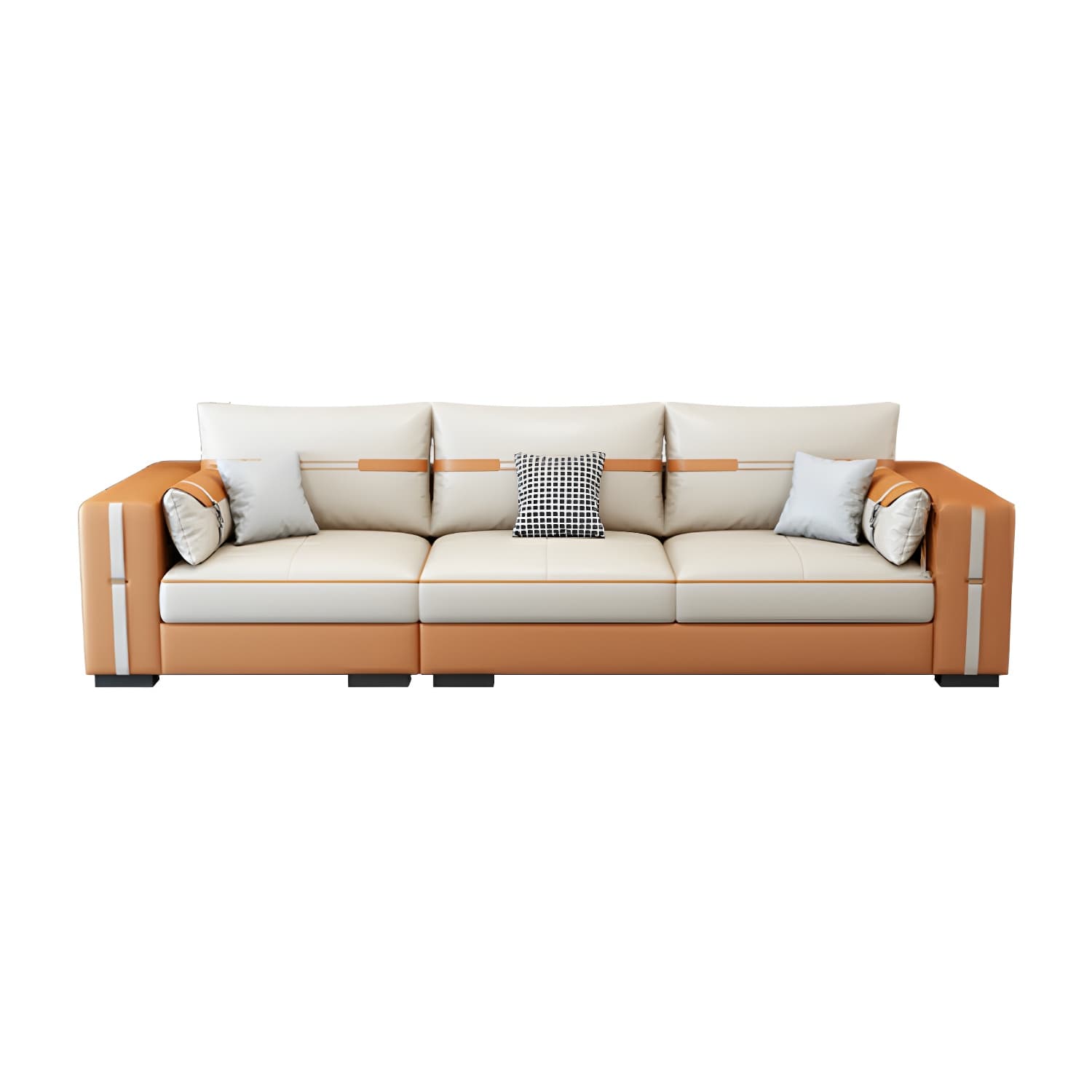 Scandinavian Wood Frame Beige Faux Leather Stationary Sectional Sofa with Cushion Back - image 5