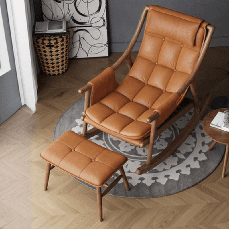 Simple Upholstered Rocking Chair with Ottoman, Scratch-tolerant Padded Track Arm, 2 Piece Set - image 9