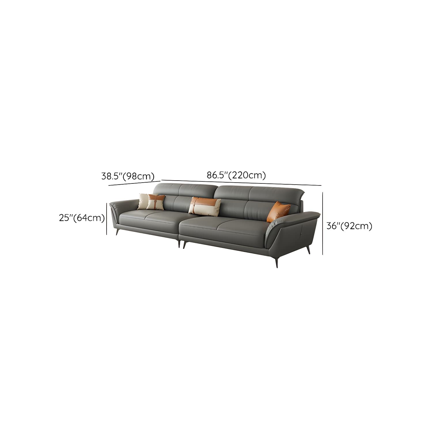 Modern Gray Leather Sectional Sofa with Flared Arms and Storage Not Included - image 18