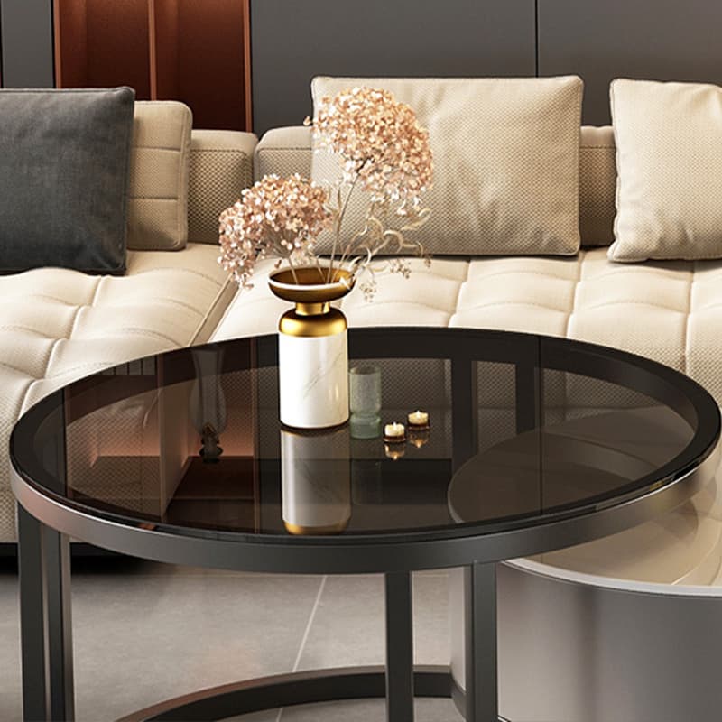 Set of 2 Modern Nesting Stone Coffee Tables with Metal Frame and Drawers - image 11