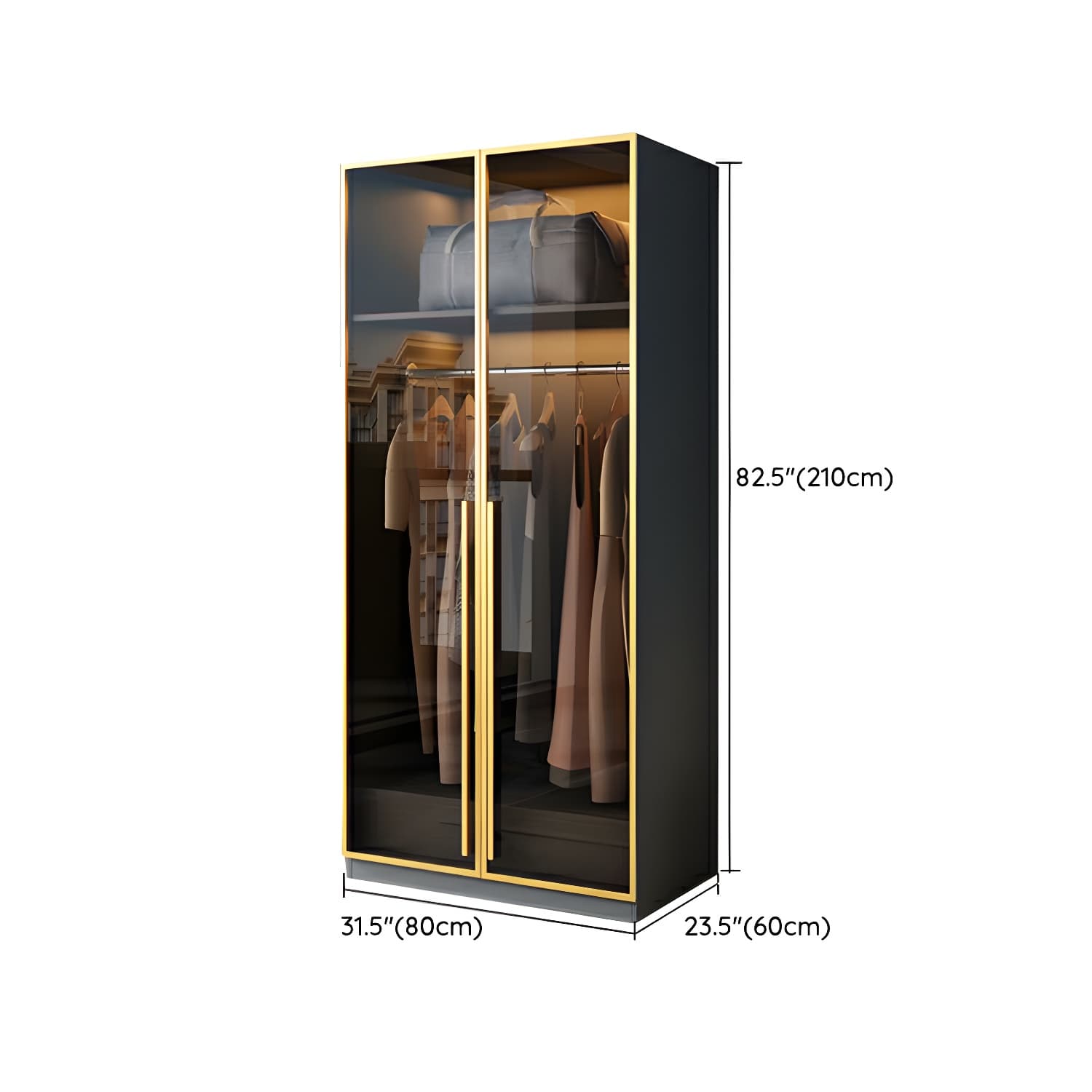 Contemporary Color Block Glass Doors Combination Armoire with Shelves Storage - image 13