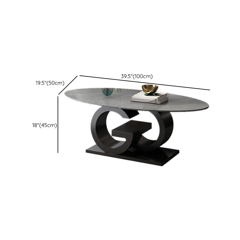 Contemporary Design Single Slate Oval Coffee Table with Abstract Base in Midnight Black/Gray/Chalk - image 18