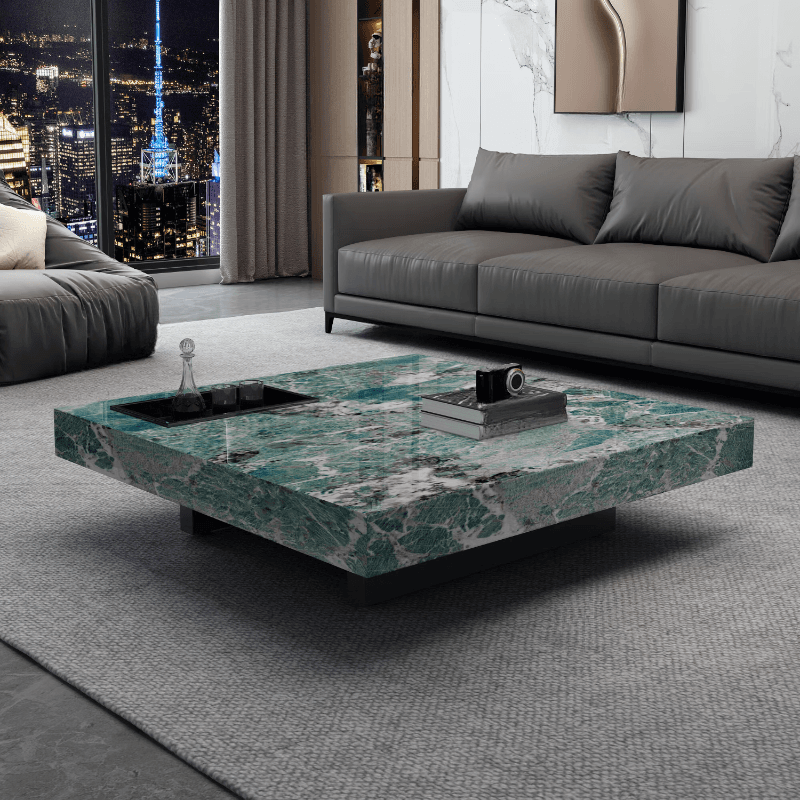 Contemporary Square Stone Top Sled Base Accent Table for Indoor Use - image 3