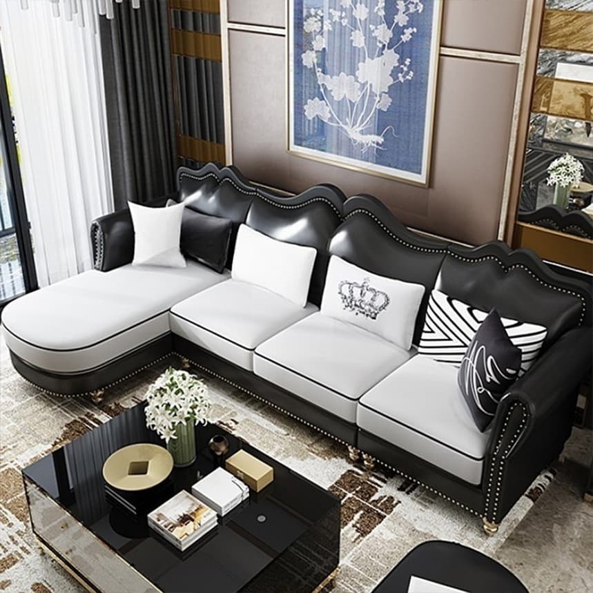 Glam Eco-Leather Flared Arm Sectional Sofa in Large Size with Nailhead Trim