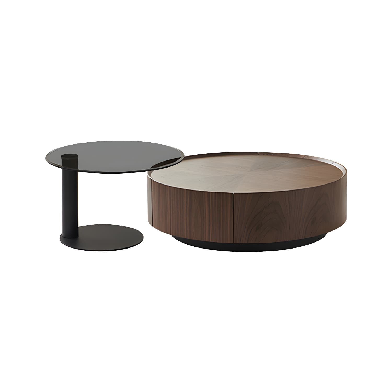 Round Wood Cocktail Table Set with 2 Drawers Modern Walnut Coffee Table - image 5