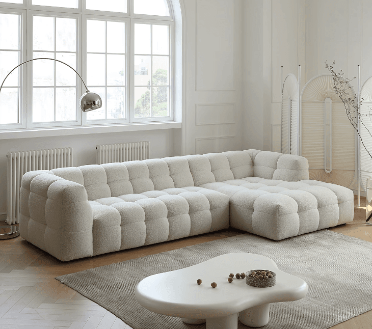 Beige Polar Fleece Upholstered Scandinavian Wood Sectional for Cozy Home Decor - image 10
