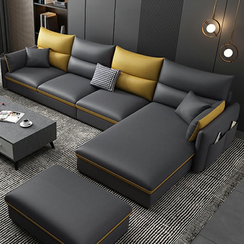 Modern Gray Stationary Sectional Sofa with Wood Frame and Cushion Back