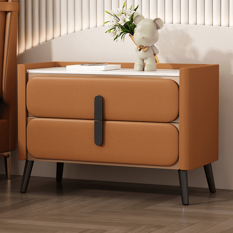 Simplistic Nightstand With Drawer Storage, 2 Drawers, Sintered Stone Countertop, and Leg - image 6