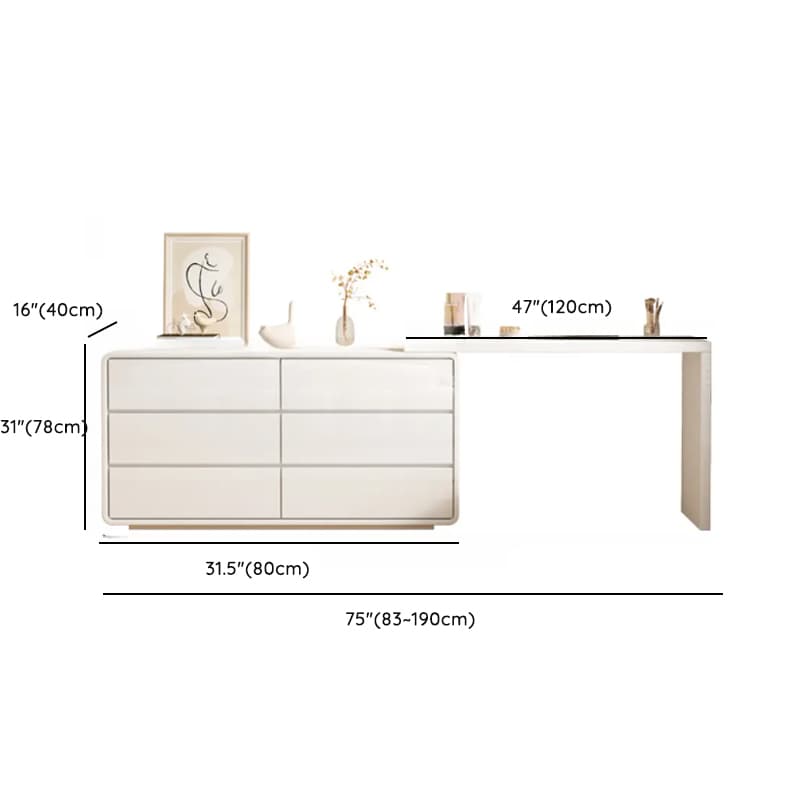 Large White/Transparent Vanity Set with 6 Drawers, Polymer/Lumber Frame, Lighted Mirror, and Scalable Chair - image 12