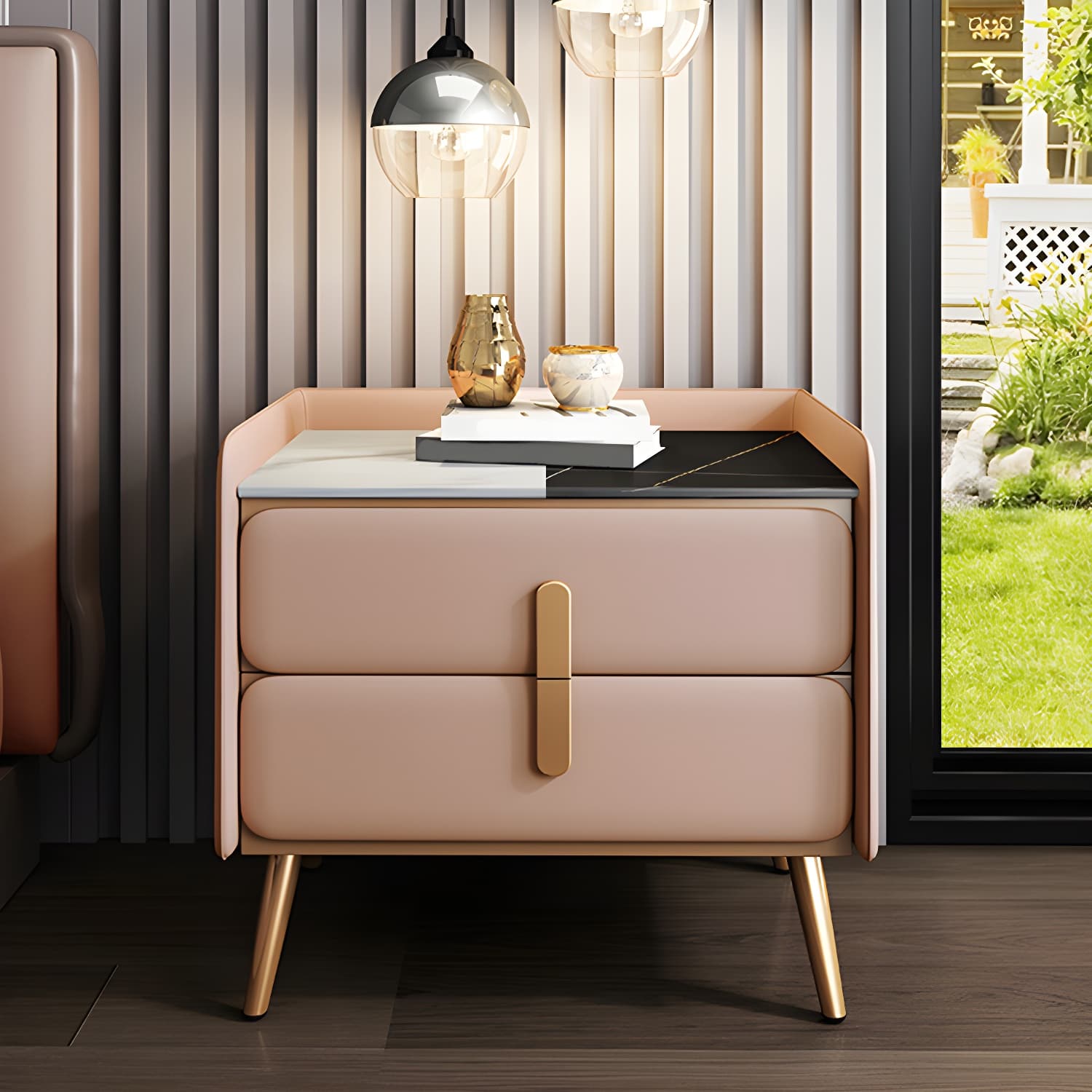 Modern Bedside Cabinet Stone Bed Nightstand with 2 Drawers for Living Room - image 10