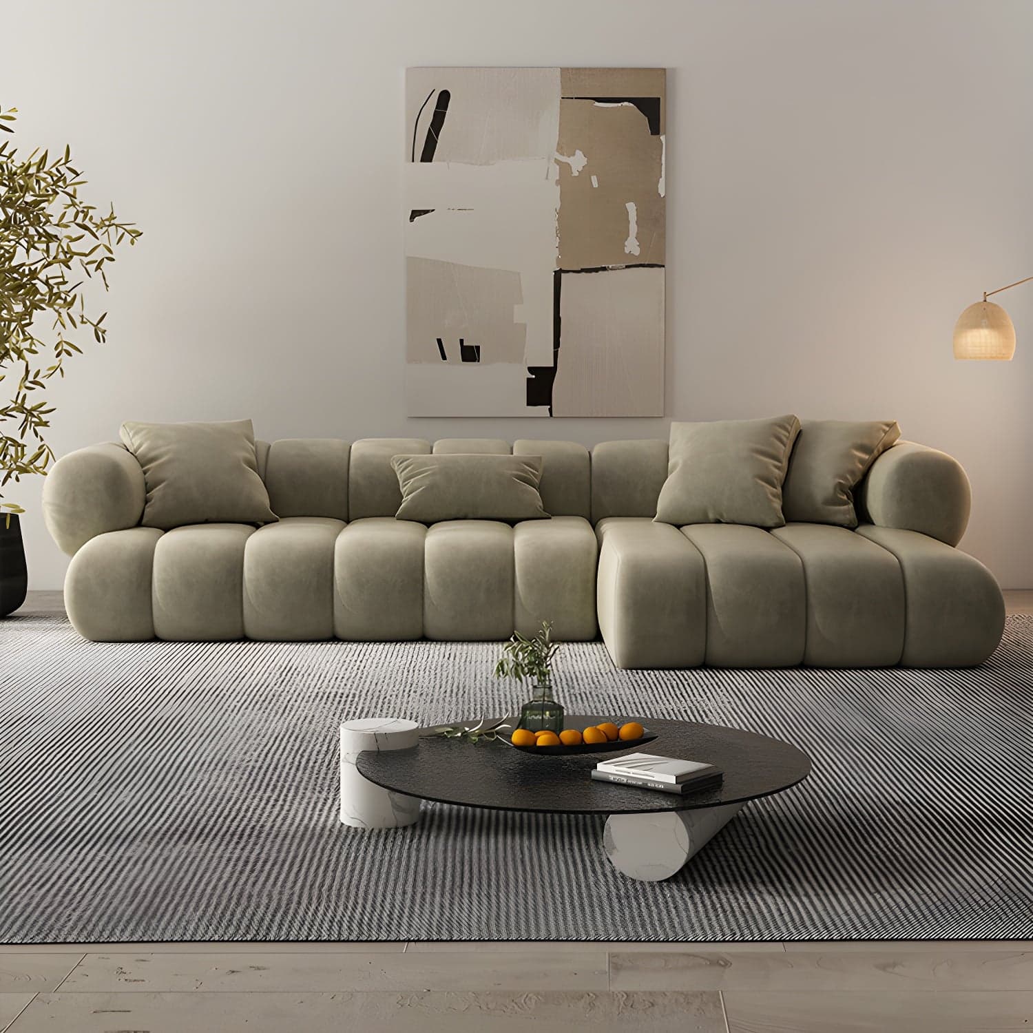 Scandinavian Green Sofa with Tuxedo Arm and Sewn Pillow Back