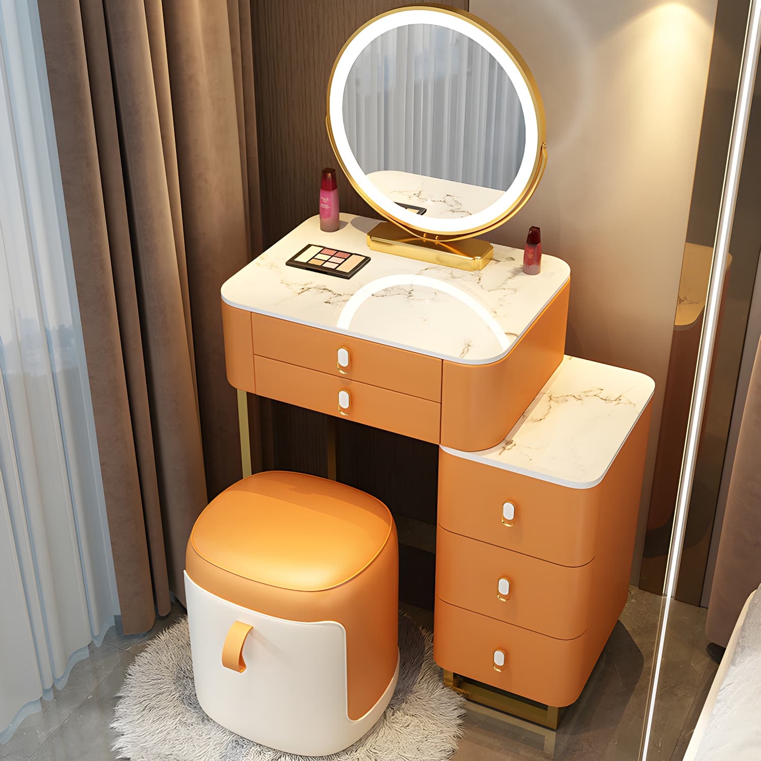 Stone Top Vanity with Storage Drawers Makeup Vanity Desk with Stool and Mirror - image 3