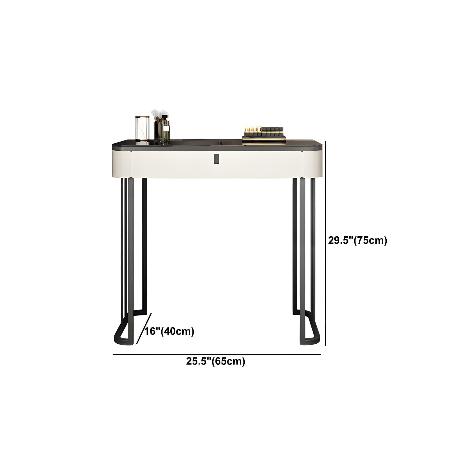 Modern Minimalist White Vanity Table Set 29.53" H Glass Top Vanity Table with Storage - image 15