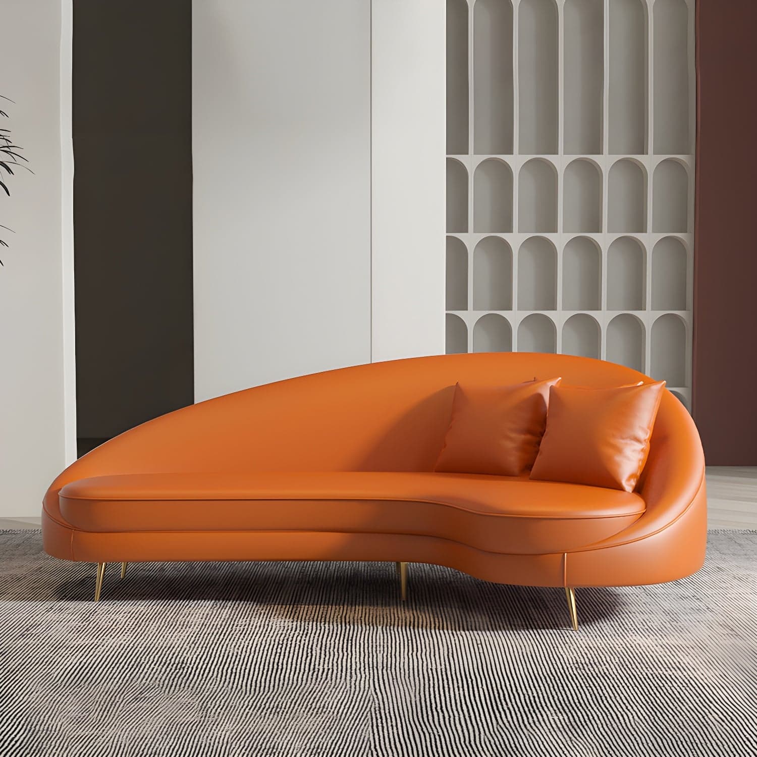 Faux Leather Curved Sofa Contemporary Sloped Arm Sofa for Living Room - image 12