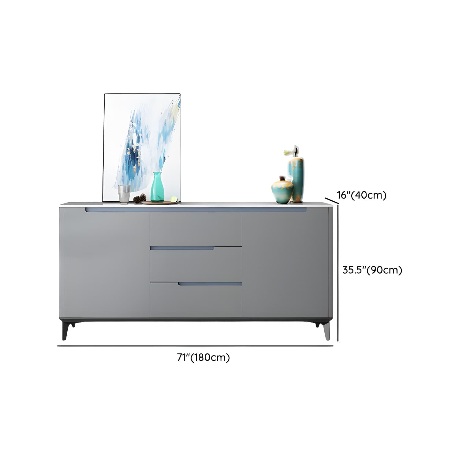 Modern Antique Finish Credenza 3 Drawer Sintered Stone Sideboard Cabinet - image 20