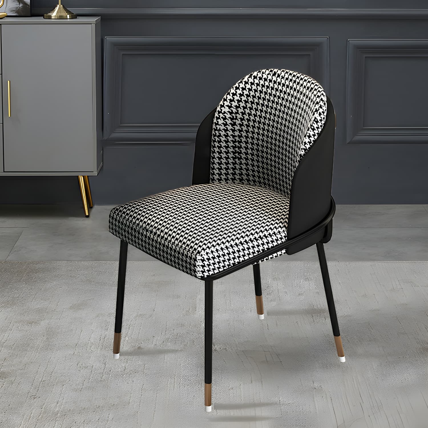 Glam Low-Back Upholstered Chair with Sleek Black Metal Legs for Kitchen & Dining