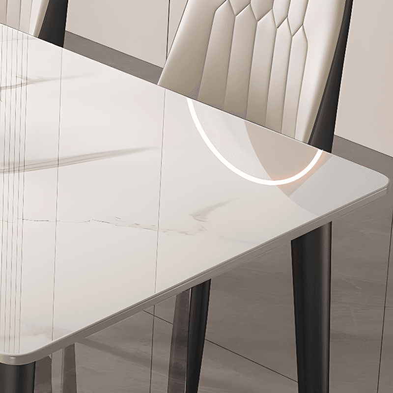 Trendy Rectangular Dining Table with Slate Stone Top, Standard Height, Fixed Table in White, Scratch-shielded - image 3