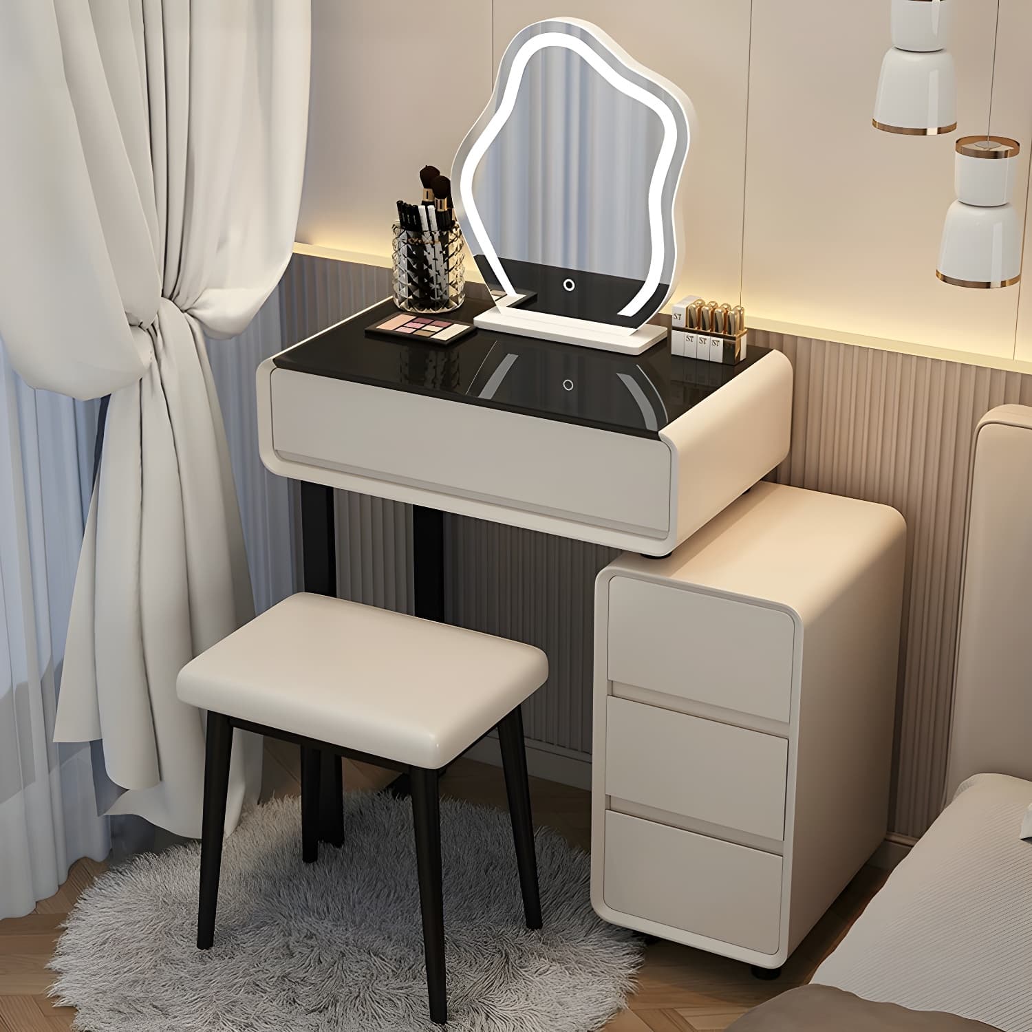 Modern Gray Makeup Vanity with Mirror & Drawers & Seat Included - image 6