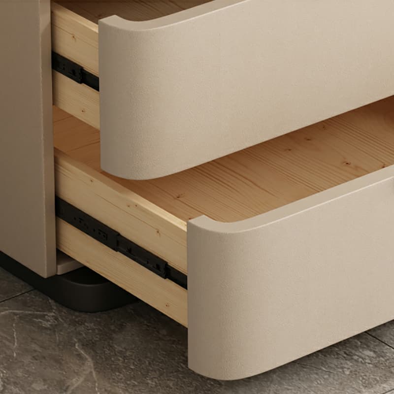 Modern Faux Leather Nightstand with Two Drawers in Light Wood - image 11
