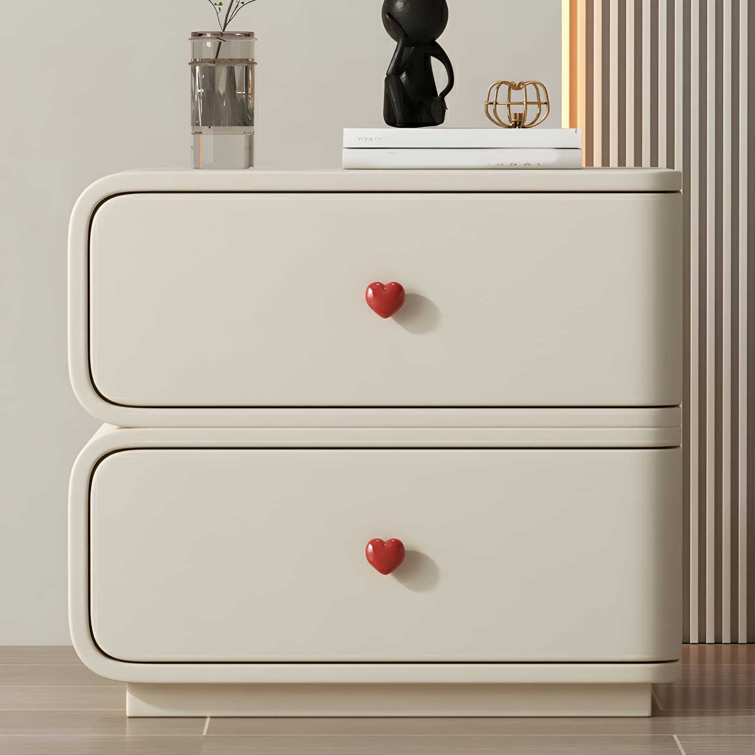 Contemporary Solid Wood Frame Nightstand with Microfiber Leather Silent Slide Two Drawers - image 13