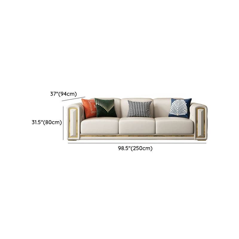 Glam Genuine Leather Sofa and Chaise in Beige with Square Arm - image 14