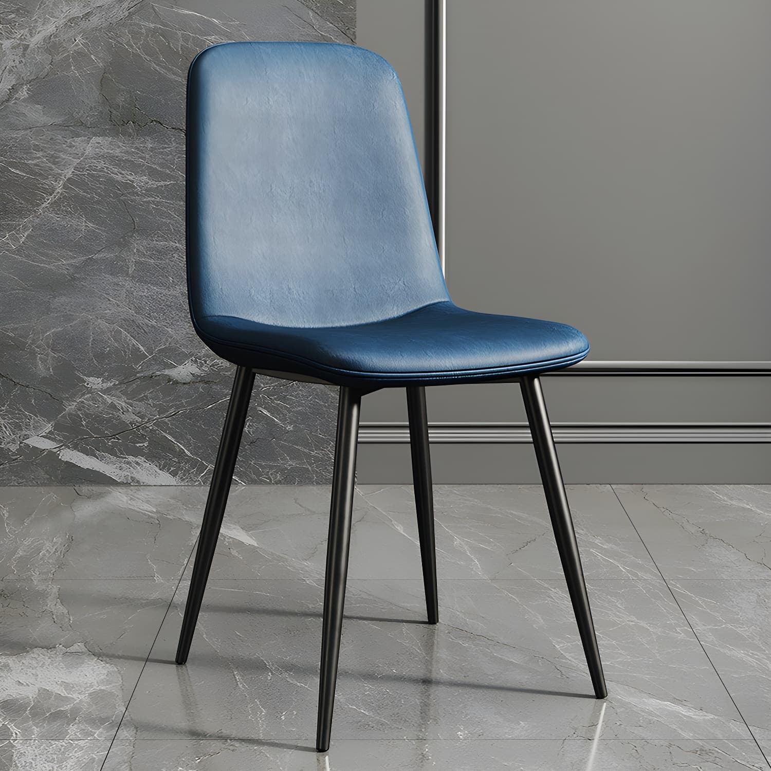 Faux Leather Dining Side Chair with Metal Frame and Low Back