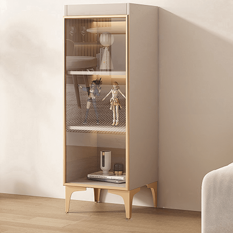 Simple Rectangular Standalone Accent Cabinet with Closet, Laminate Countertop, Glazed Door, and Sand Top