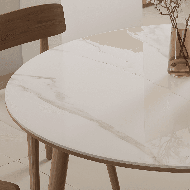 Rounded Slate Stone Dining Table Set with 4 Legs, Padded Chair Back, and White Table Top - image 5