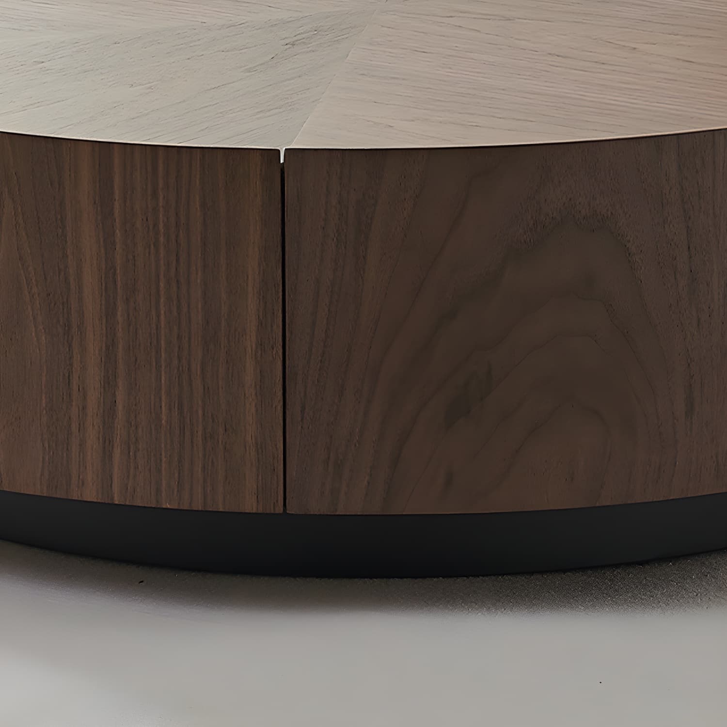 Round Wood Cocktail Table Set with 2 Drawers Modern Walnut Coffee Table - image 6