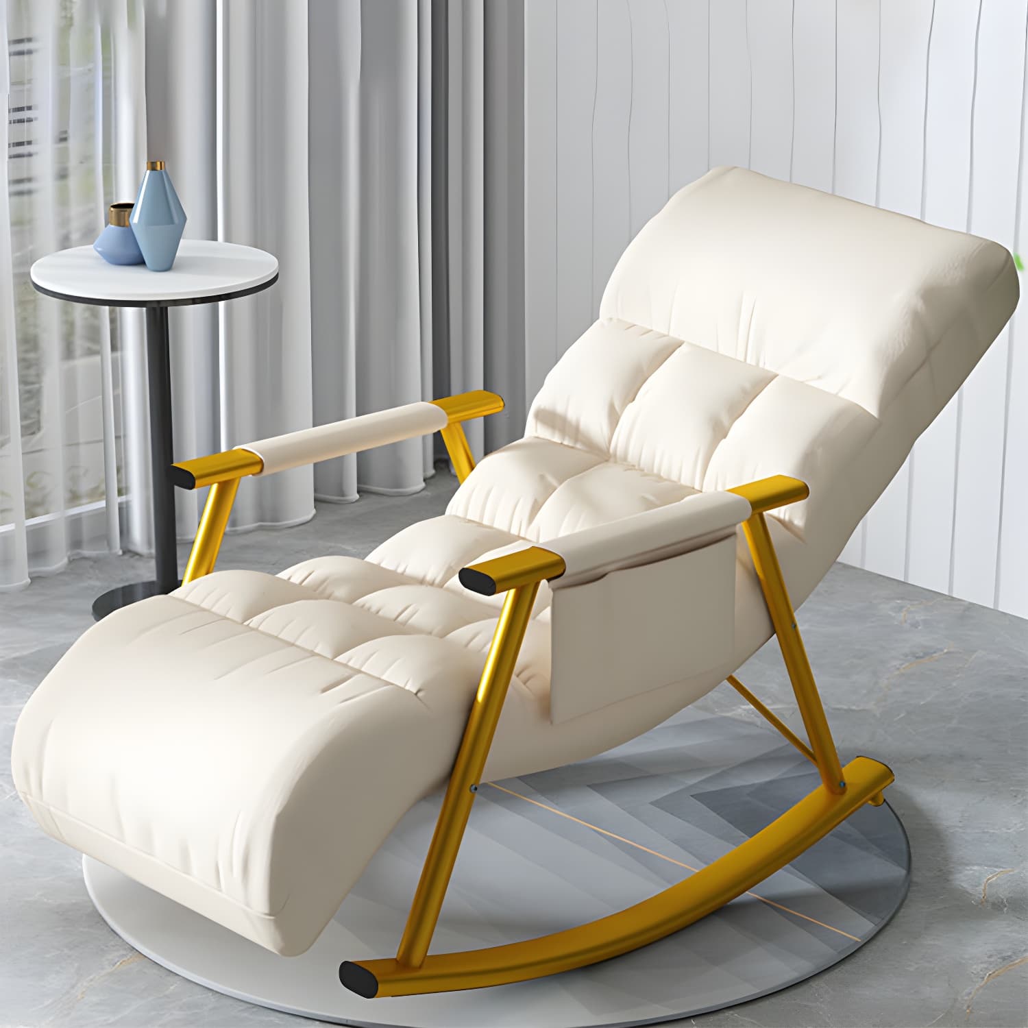 Modern Style Rocking Chair Faux Leather Upholstered Chair with Storage - image 18