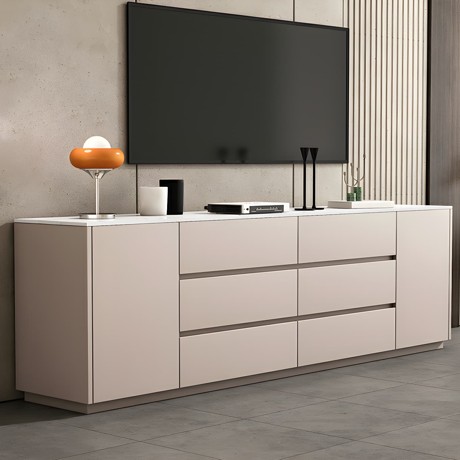Modern Stone TV Stand with 6 Drawers and 2 Cabinets - Sleek and Stylish Design - image 4