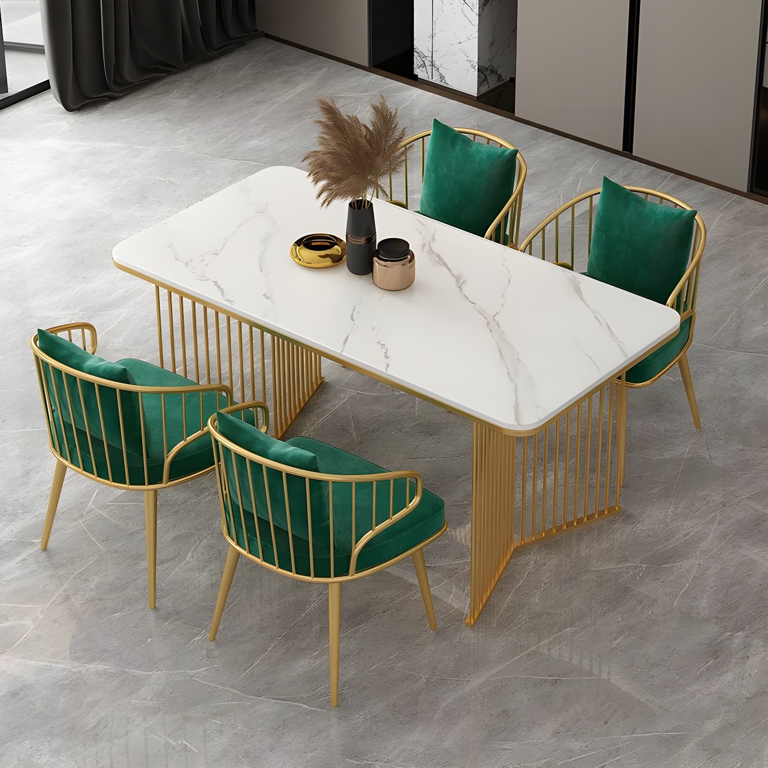 Sintered Stone Dining Table Traditional Luxury Gold Frame Table