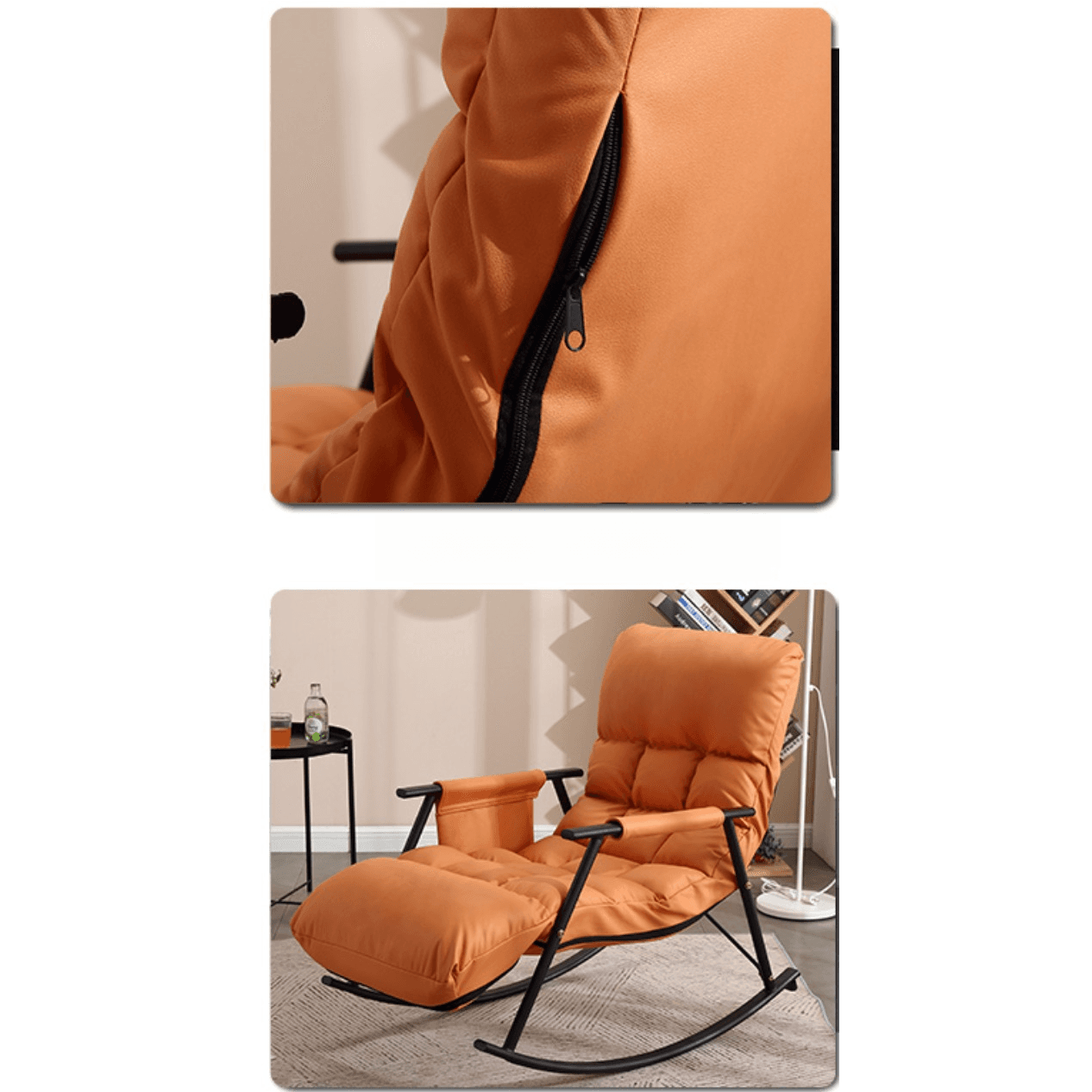 Butter Color/Azure/Olive Green Ergonomic Rocking Chair Couch with Rear Back, Stationary - image 12