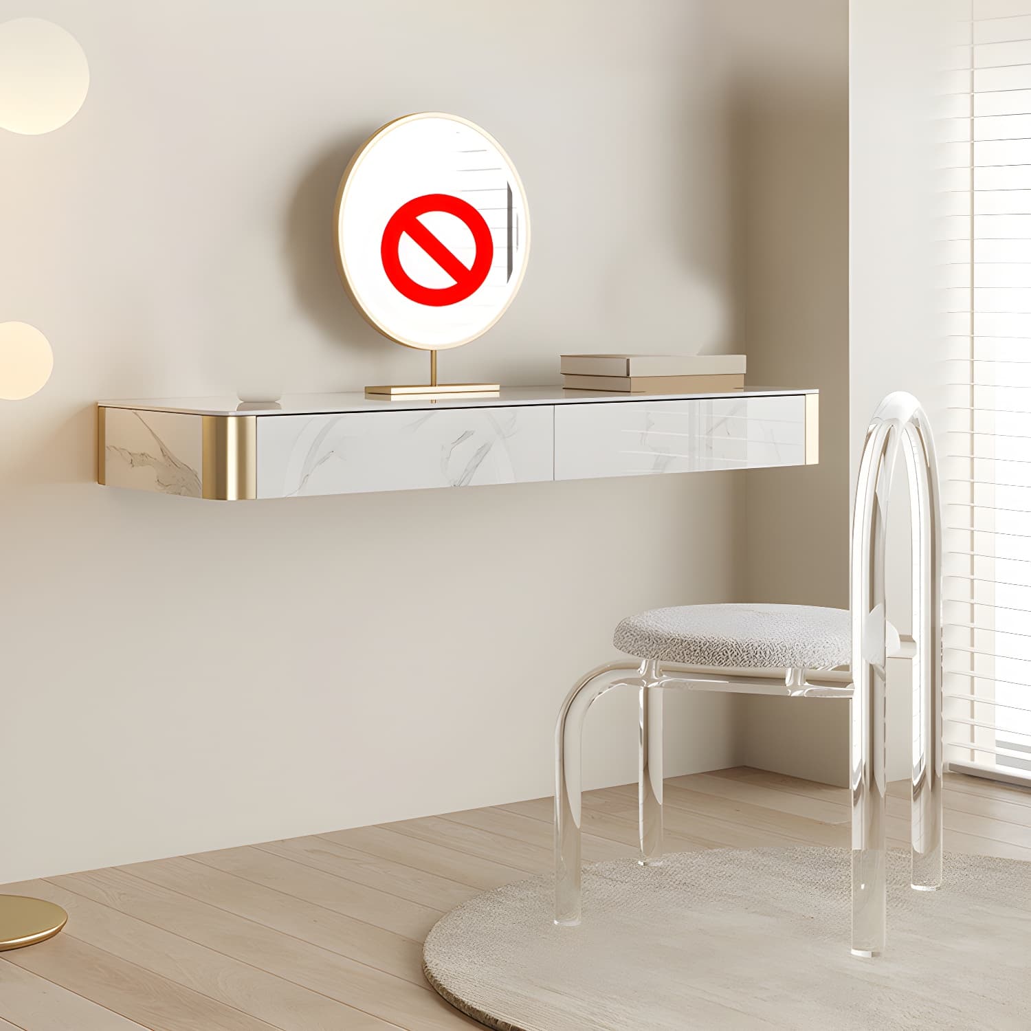 Wood Vanity and Stool in White Luxurious Stone Dressing Table - image 12