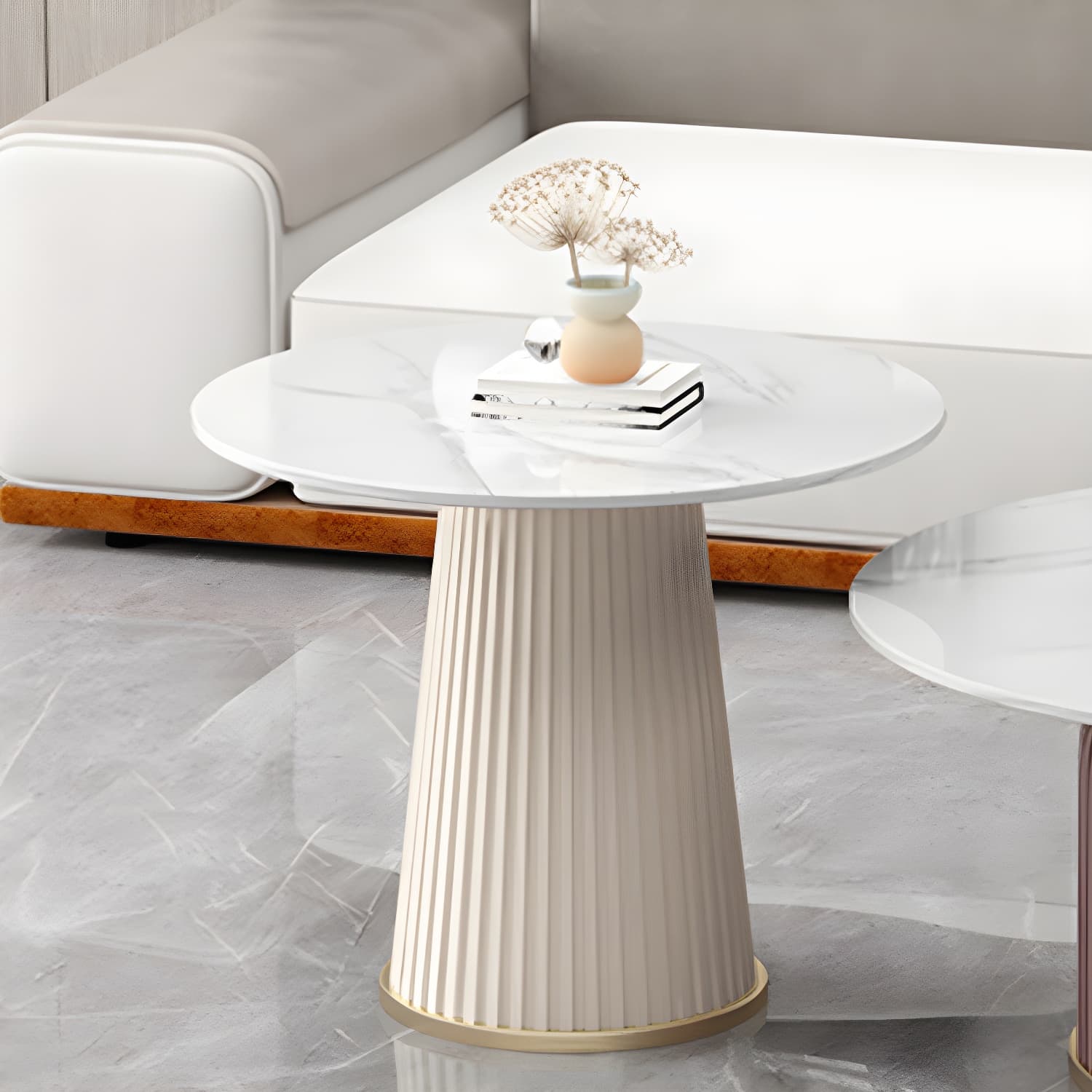 Slate Round Coffee Table Pedestal Coffee Cocktail Table for Living Room - image 8