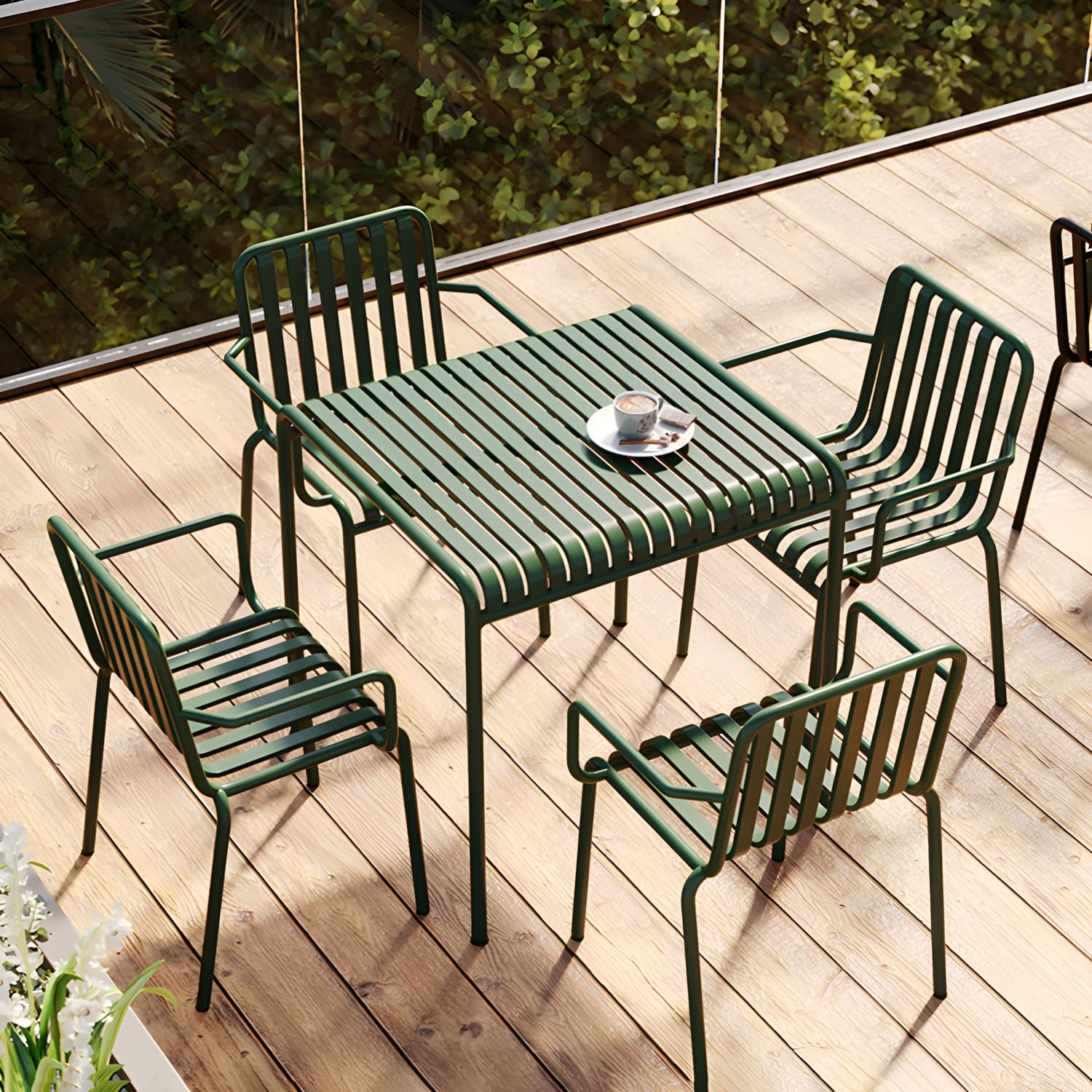 Contemporary Metal Patio Dining Side Chair Slat Back Side Chair - image 16