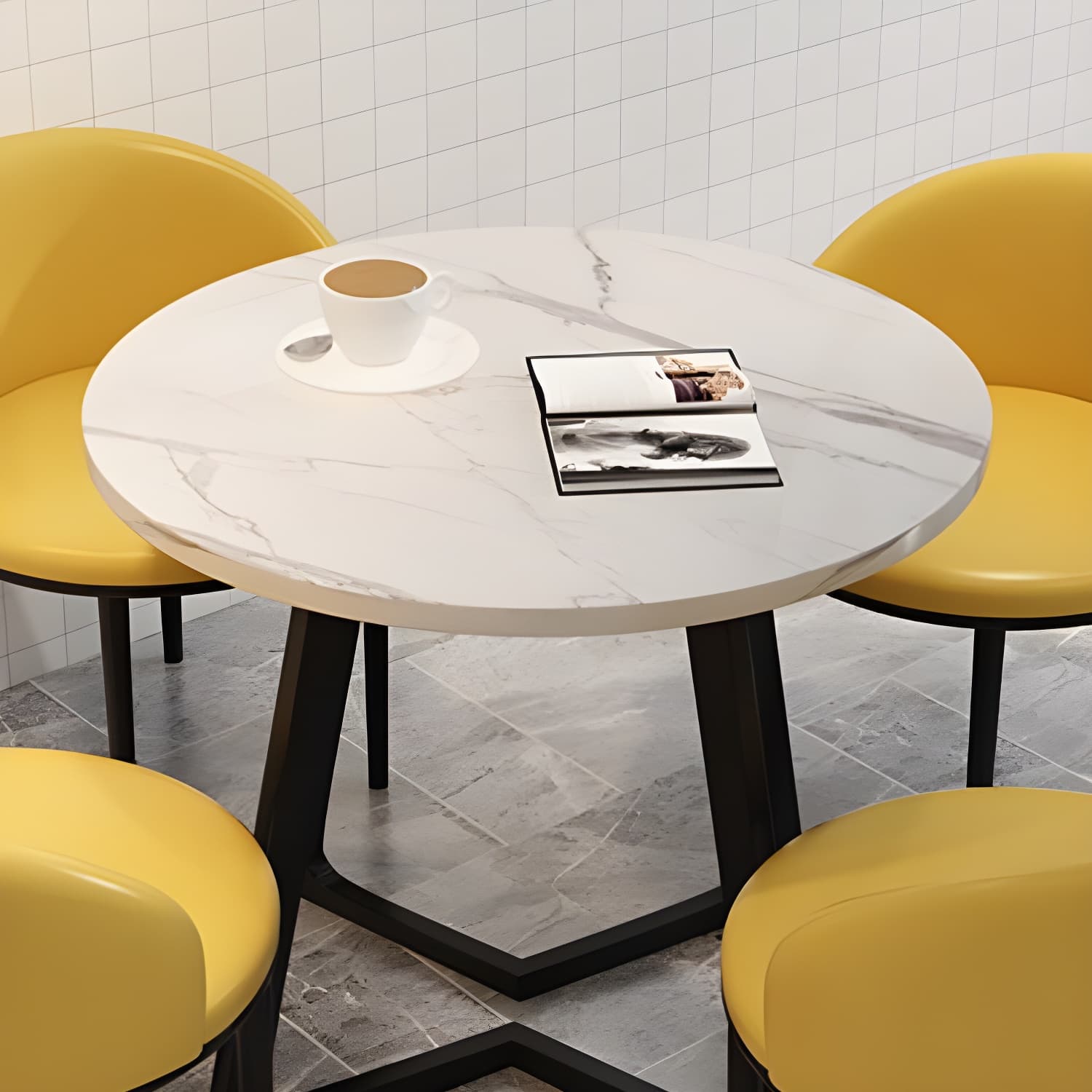 5 Piece Round Shape Contemporary Dining Room Chair and Table Set - image 11