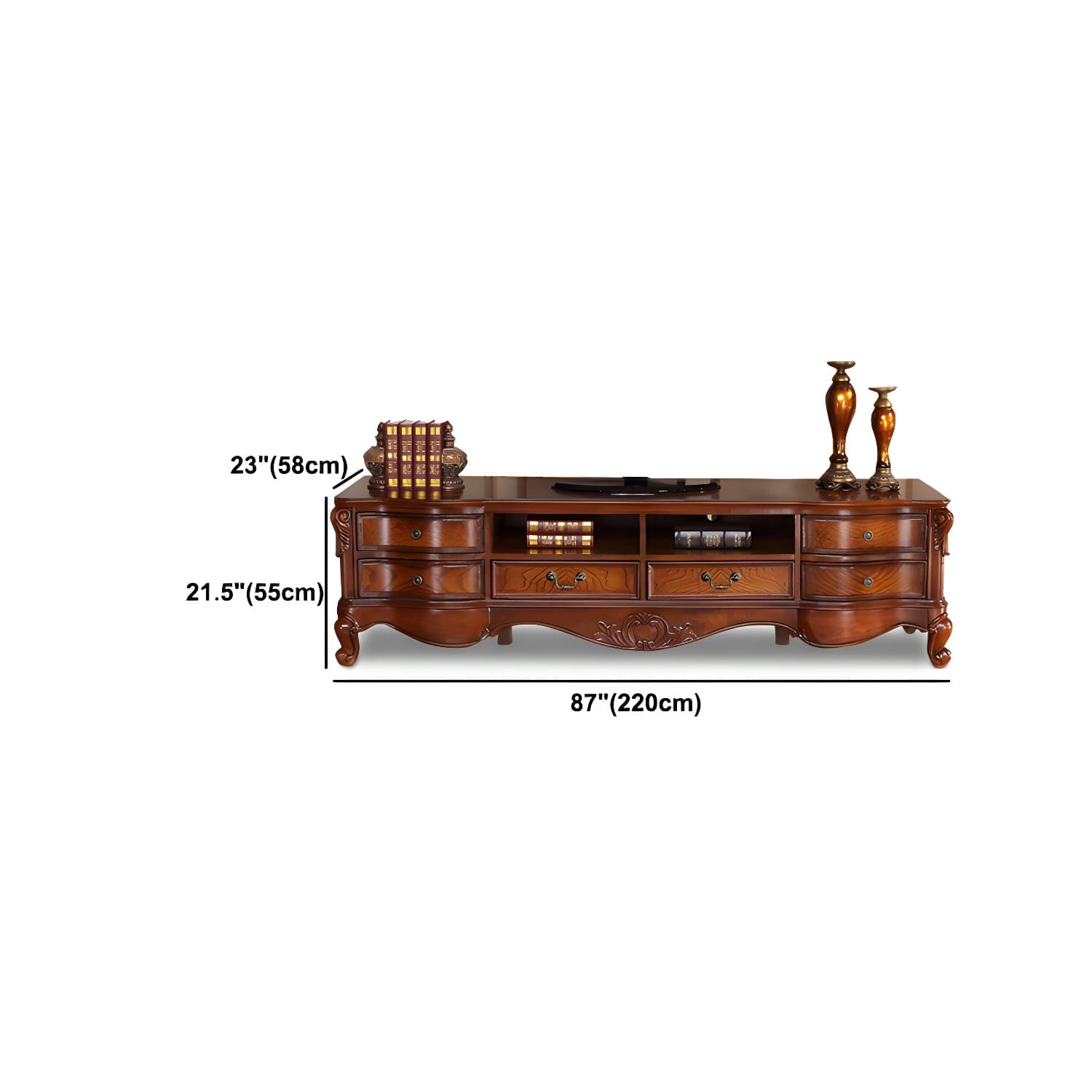 Solid Wood TV Console Traditional Enclosed TV Cabinet with Glide Drawers - image 14