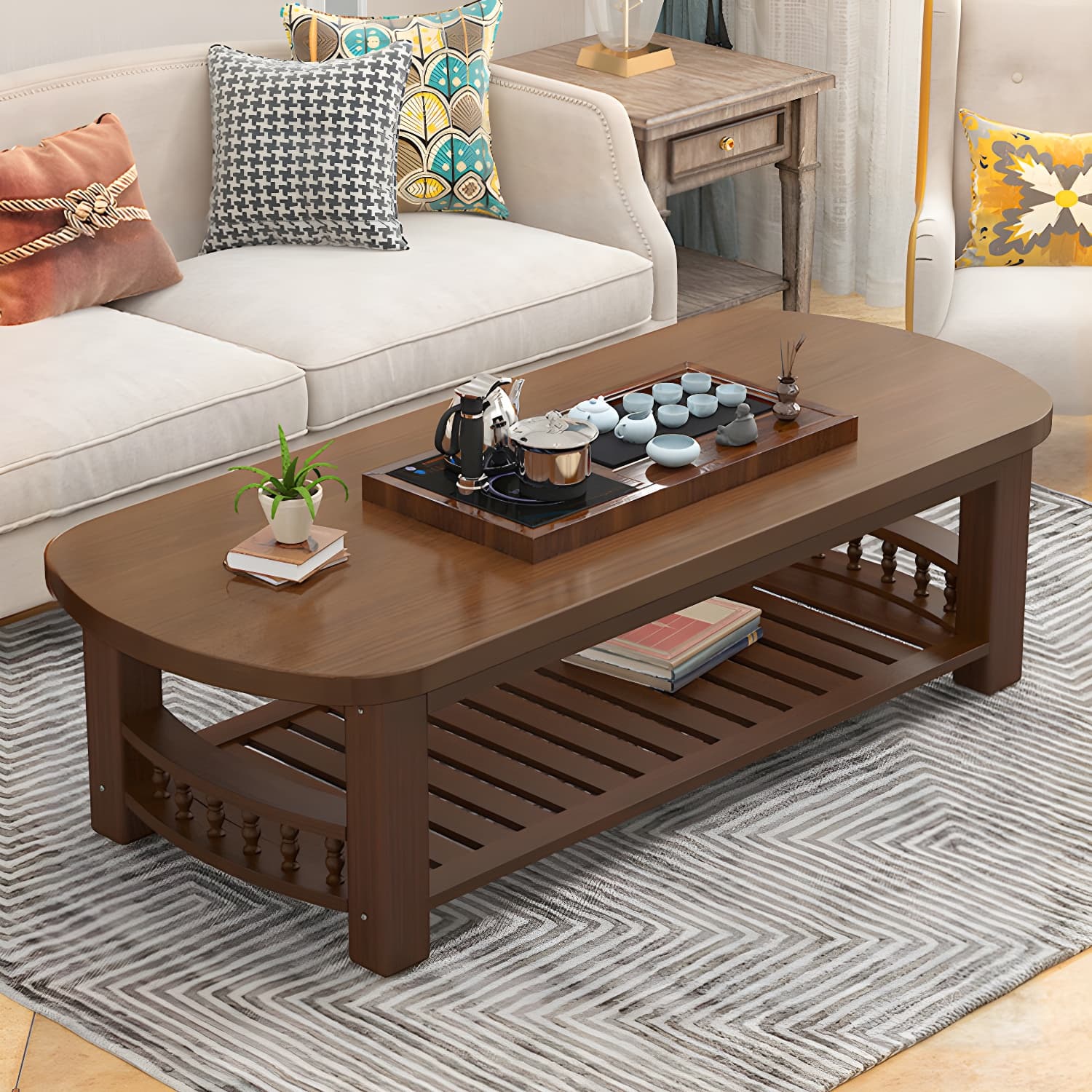 20"H Contemporary Coffee Table Solid Wood Storage Cocktail Table - image 5