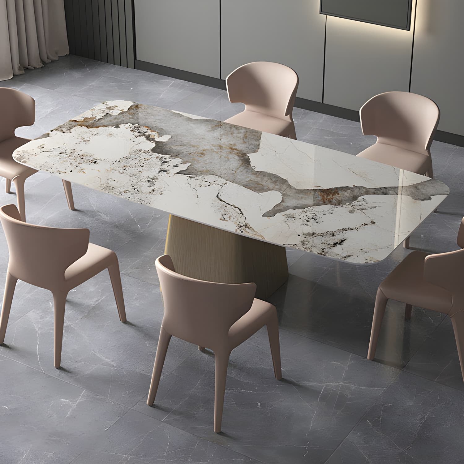 Luxury Sintered Stone Top Dining Table Rectangle White Table with Pedestal - image 11
