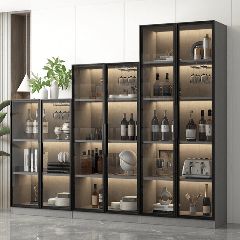 Scratch-repellent Utility Storage Cabinet with Storage Cabinet, Glass-panel Door, Handle Bars in Dark Gray/White, Stain Resistant, Light Included - image 3