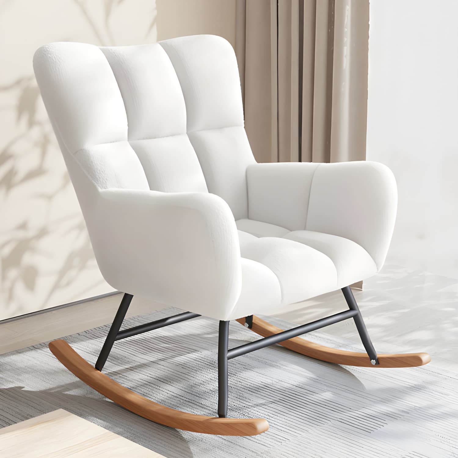 Modern Upholstered Rocking Chair for Comfort and Style - Brown Metal Legs and Track Arms - image 16