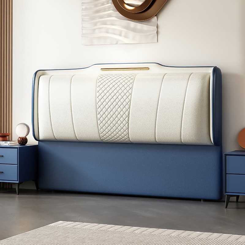 Art Deco Style Panel Headboard in Pine Wood with No Distressing, Rectangle Shape for King/Queen/Full Bed, Featuring Sponge Upholstery and Standard Height
