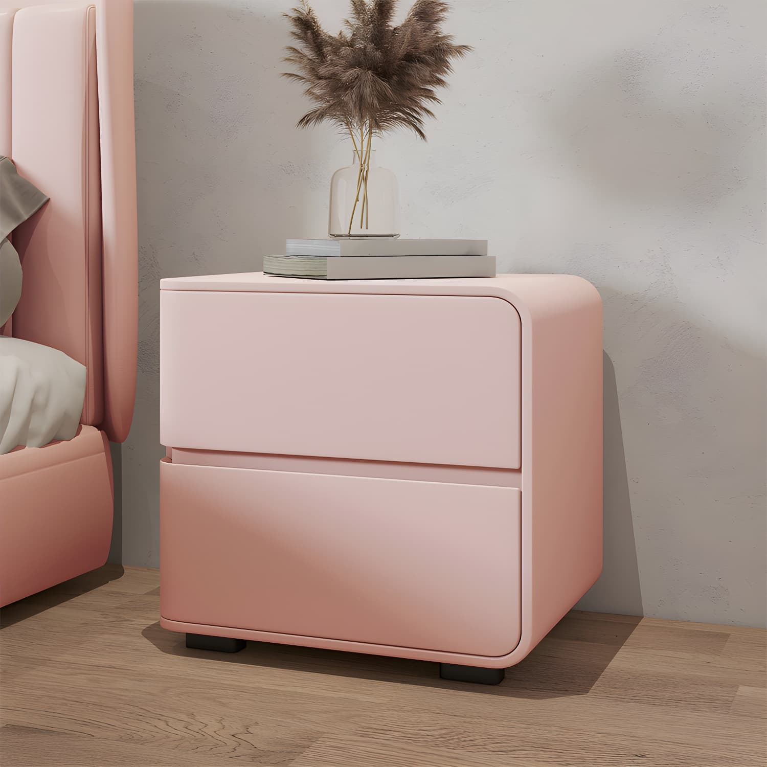 Modern Wood Nightstand with 2 Drawers - Small and Low Profile - Faux Leather Countertop - image 9