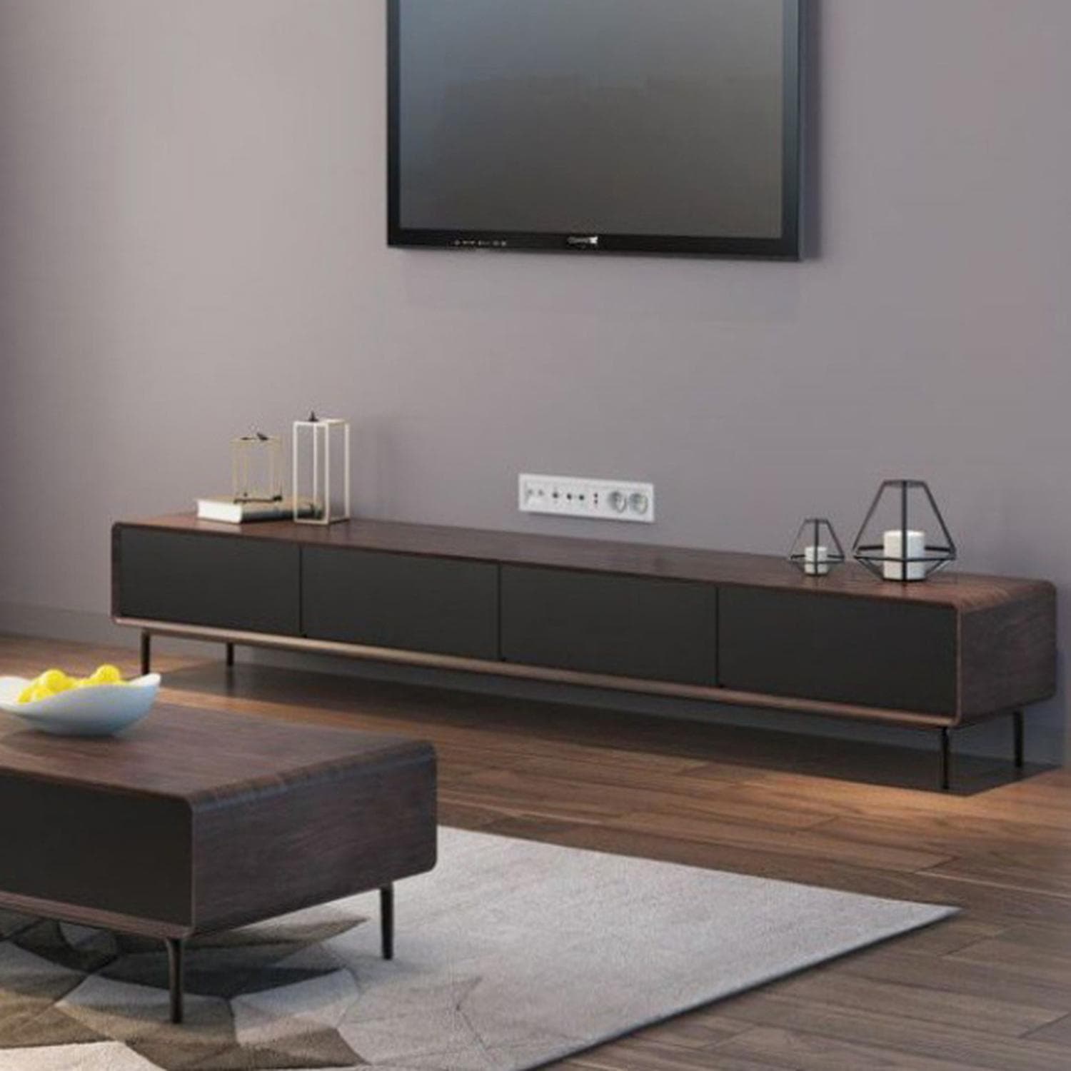 Modern Wood TV Stand with Drawers and Cable Management, Low Height, with Legs - image 12