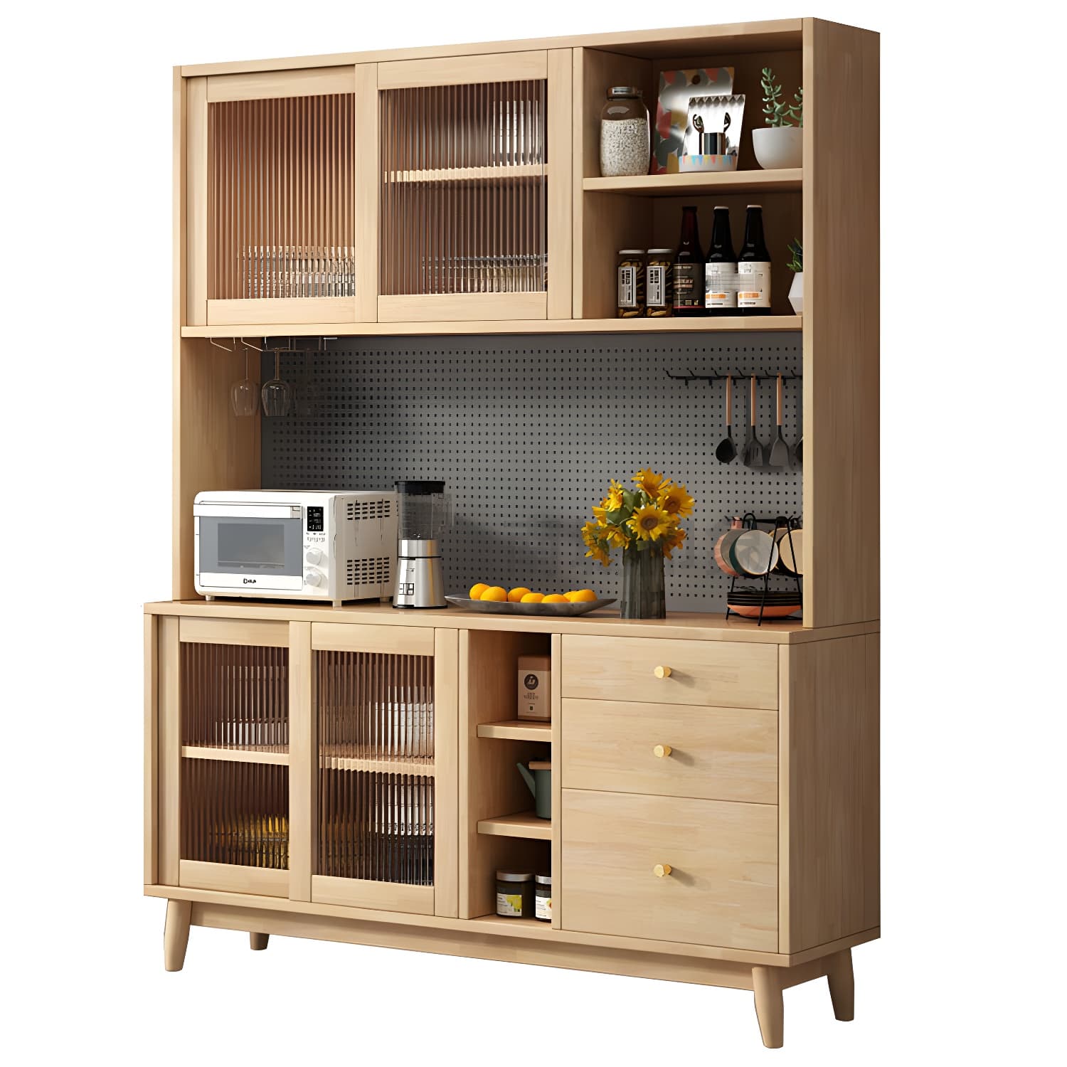 Modern Style Solid Wood Storage Sideboard Cabinet with Glass Doors and Drawers - image 14