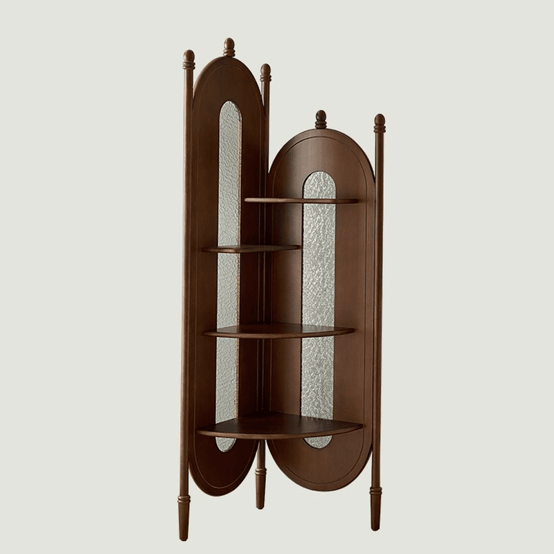 Modern Simple Style Nook Decorative Cabinet with 4 Exterior Shelves, Natural Wood Countertop, and Matte Black/Sepia Top