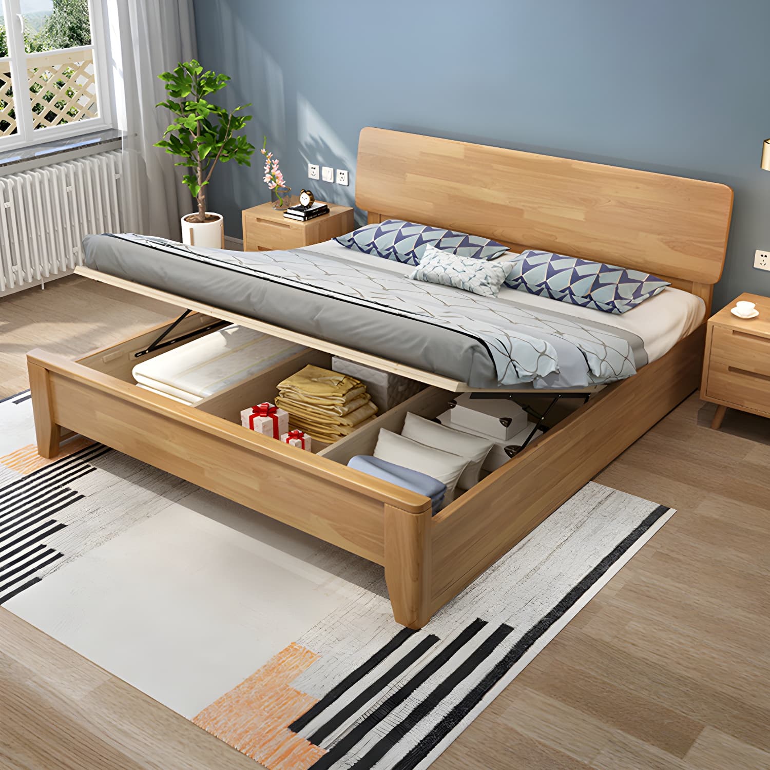 34.64" High Traditional Panel Bed with Storage Brown Rubberwood Bed - image 3