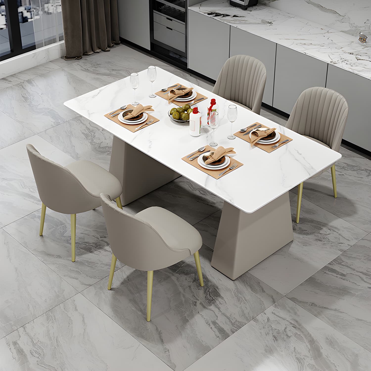 Modern Style Dining Set 1/5/7 Pieces Rectangle Stone Dining Table for Dining Room Kitchen - image 3