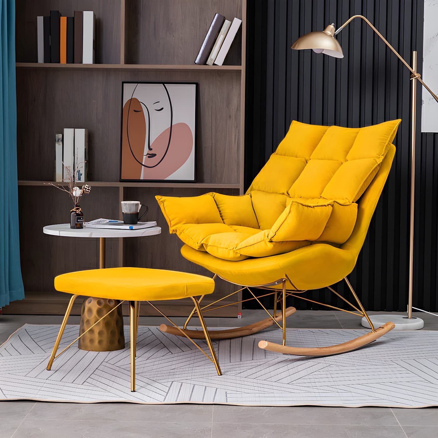 Rocking Accent Chair Upholstered Contemporary Living Room Spindle Tufted Cushions - image 7